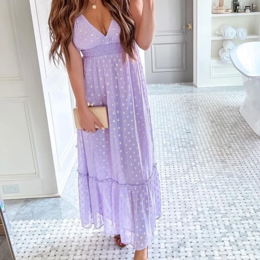 En Creme detailed smocked maxi dress - purple - Picture 1 of 4